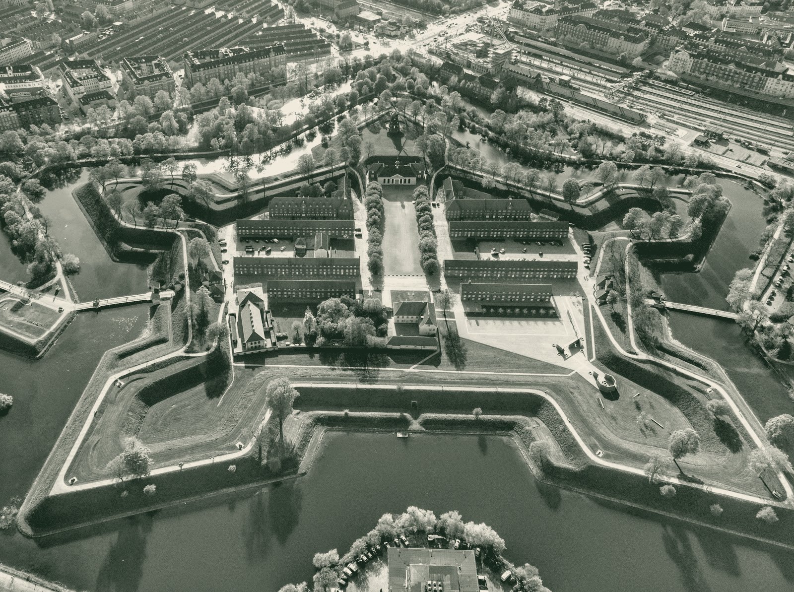 Aerial view of Kastellet, the 17th-century star fortress in Copenhagen